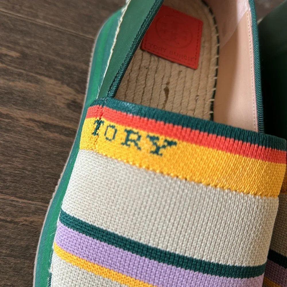 Tory Burch Daisy Mixed Material Striped Slip-on Sneaker/Espadrille Size 8.